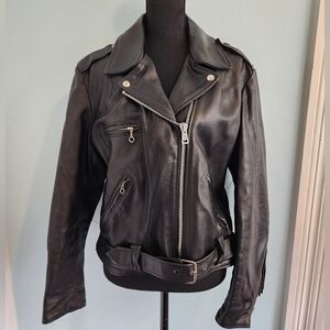 Vintage 1980s Sears Leather Fringe Moto Jacket Womens 18